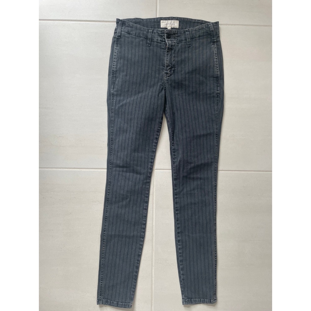 THE GREAT. Denim Womens 26 Gray Herringbone Stripe Slim Fit Stretch Jeans